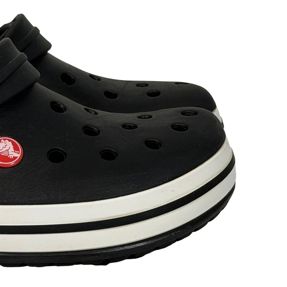 Crocs Crocband Clogs Black White Striped Midsole Mens 7 Womens 9 11016-001